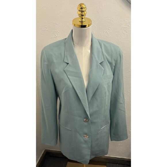 Talbots Jackets & Blazers - Vintage Talbots Woman’s Pure Silk Pale Green Lined Two Button Blazer Jacket 6